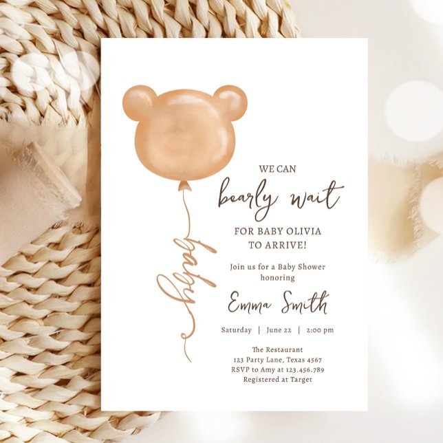 Nalle Balloon Barly Wait Boho Baby Shower Inbjudningar (Skapare uppladdad)