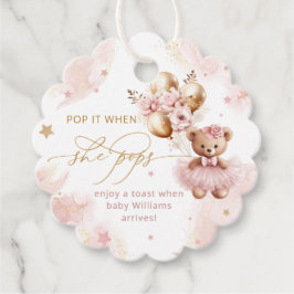 Nalle Balloon Barly Wait Girl Baby Shower Gåvor Etiketter