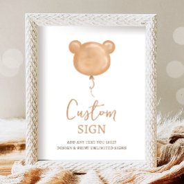 Nalle Balloon Beary First Birthday Anpassningsbar Poster