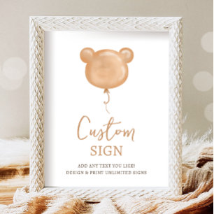 Nalle Balloon Beary First Birthday Anpassningsbar Poster