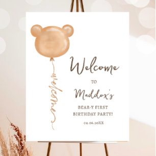 Nalle Balloon Beary First Birthday Välkommen Poster