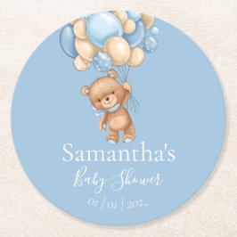 Nalle Balloon Blue Baby dusch Underlägg Papper Rund