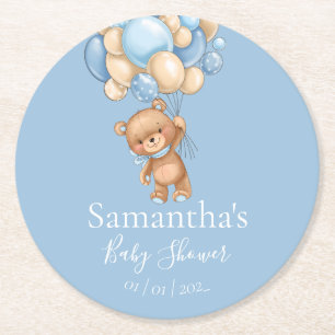 Nalle Balloon Blue Baby dusch Underlägg Papper Rund