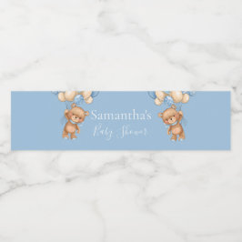 Nalle Balloon Blue Baby dusch Vattenflaskor Etikett