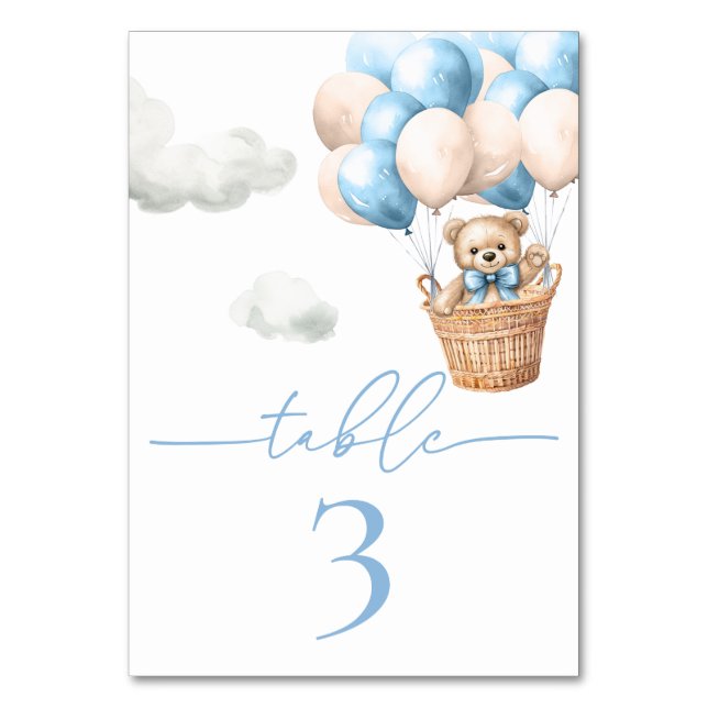 Nalle Balloon Blue Boy Baby Shower Bordsnummer (Framsidan)