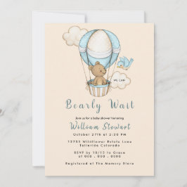 Nalle Balloon Boy Barly Wait Baby Shower Inbjudningar