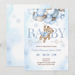 Nalle Balloon Boy Barly Wait Baby Shower Inbjudningar