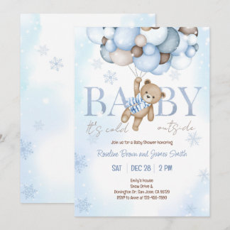 Nalle Balloon Boy Barly Wait Baby Shower Inbjudningar