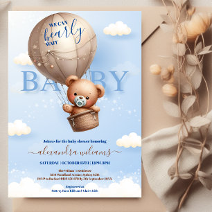 Nalle Balloon Boy Barly Wait Baby Shower Inbjudningar