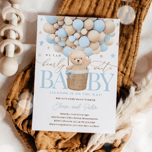 Nalle Balloon Boy Barly Wait Baby Shower Inbjudningar