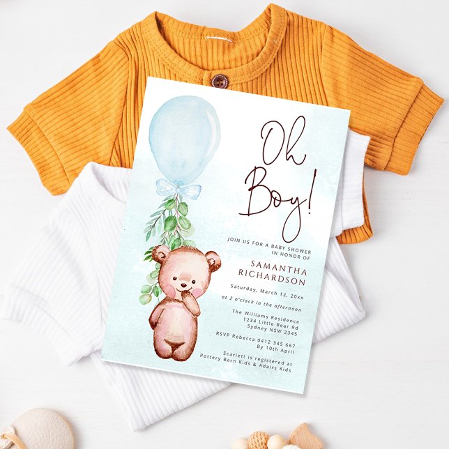Nalle Balloon Boy Barly Wait Baby Shower Inbjudningar (Skapare uppladdad)