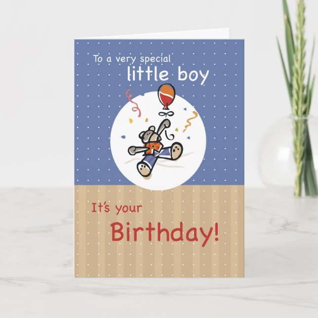 Nalle Balloon Boy Birthday Kort (Framsida)