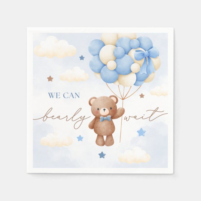Nalle Balloon Boy Shower Napkins Pappersservett (Framsidan)