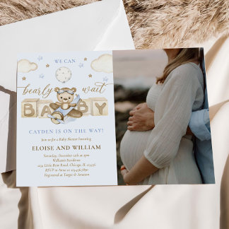 Nalle Balloon Boy Shower Photo Inbjudningar