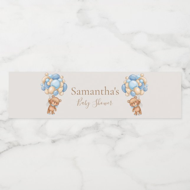 Nalle Balloon Brown babydusch Vattenflaskor Etikett (Singel etikett)