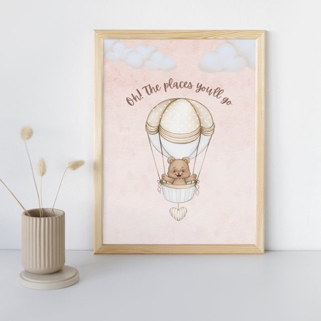 Nalle Balloon Cute Rosa Nursery Art Skriv ut Poster (Skapare uppladdad)