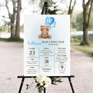 Nalle Balloon First Birthday Milestone Sign Poster