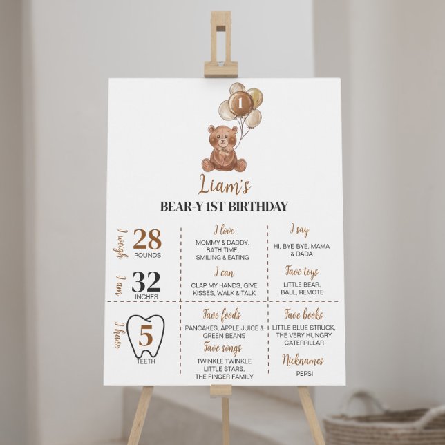 Nalle Balloon First Birthday Milestone Sign Poster (Skapare uppladdad)