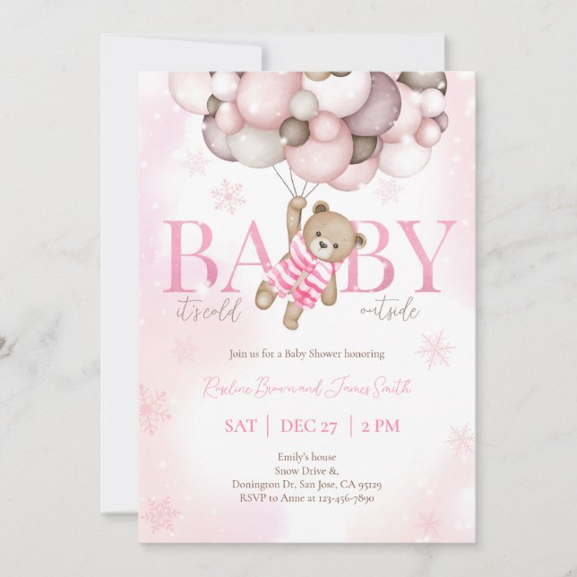 Nalle Balloon Girl Barly Wait Baby Shower Inbjudningar (Framsida)