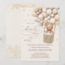 Nalle Balloon Neutralt Barly Wait Baby Shower