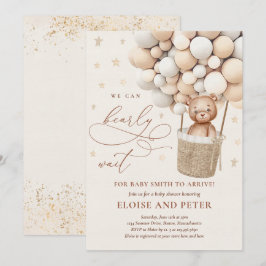 Nalle Balloon Neutralt Barly Wait Baby Shower Inbjudningar