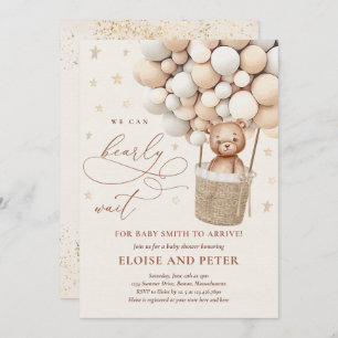 Nalle Balloon Neutralt Barly Wait Baby Shower Inbjudningar