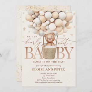 Nalle Balloon Neutralt Barly Wait Baby Shower Inbjudningar