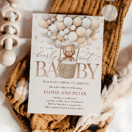 Nalle Balloon Neutralt Barly Wait Baby Shower Inbjudningar