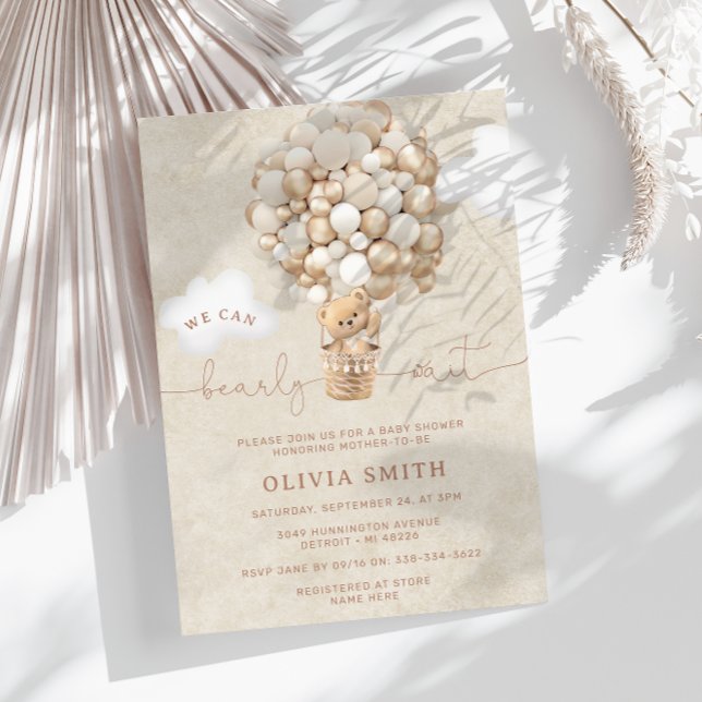 Nalle Balloon Neutralt Barly Wait Baby Shower Inbjudningar (Skapare uppladdad)