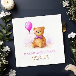 Nalle Balloon Pastel Rosa Brown Baby Shower Pappersservett