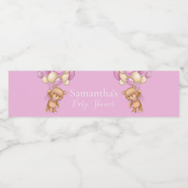 Nalle Balloon Rosa babydusch Vattenflaskor Etikett