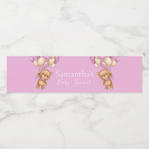 Nalle Balloon Rosa babydusch Vattenflaskor Etikett