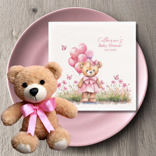 Nalle Balloon Rosa Butterfly Girl Baby Shower Pappersservett