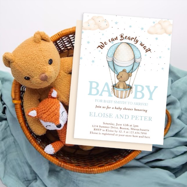 Nalle Balloon Star Barly Wait Baby Shower Inbjudningar (Skapare uppladdad)