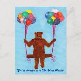 Nalle Balloon Swing Birthday Inbjudan vykort