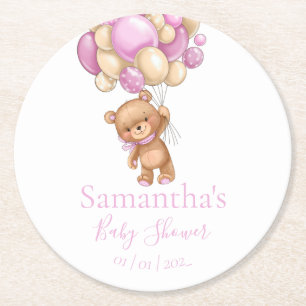 Nalle Balloon White Rosa babydusch Underlägg Papper Rund