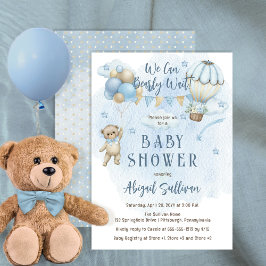 Nalle Balloons Boy Barly Wait Baby Shower Inbjudningar