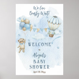 Nalle Balloons Boy Barly Wait Baby Shower Poster