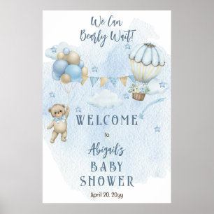 Nalle Balloons Boy Barly Wait Baby Shower Poster