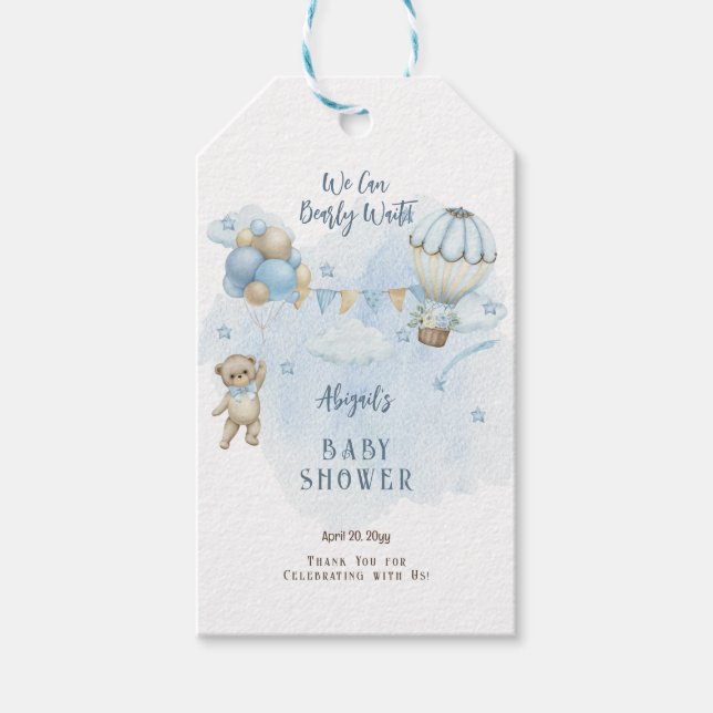 Nalle Balloons Boy Barly Wait Baby Shower Presentetikett (Framsidan)