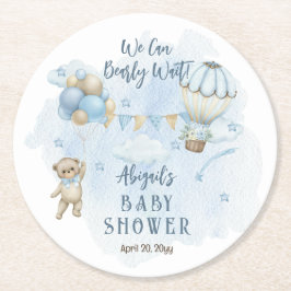 Nalle Balloons Boy Barly Wait Baby Shower Underlägg Papper Rund