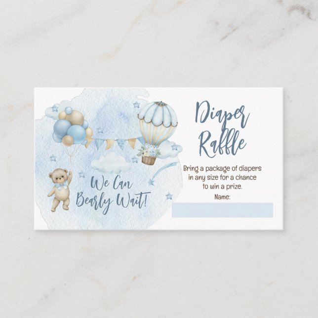 Nalle Balloons Boy Barly Wait Diaper Raffle Tilläggskort (Framsida)