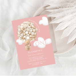 Nalle Balloons Girl 1:a födelsedagsinbjudan Inbjudningar