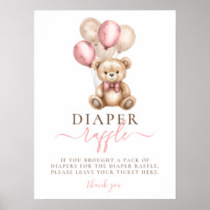Nalle Balloons Girl Baby Shower Raffle Poster