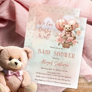 Nalle Balloons Girl Barly Wait Baby Shower Inbjudningar
