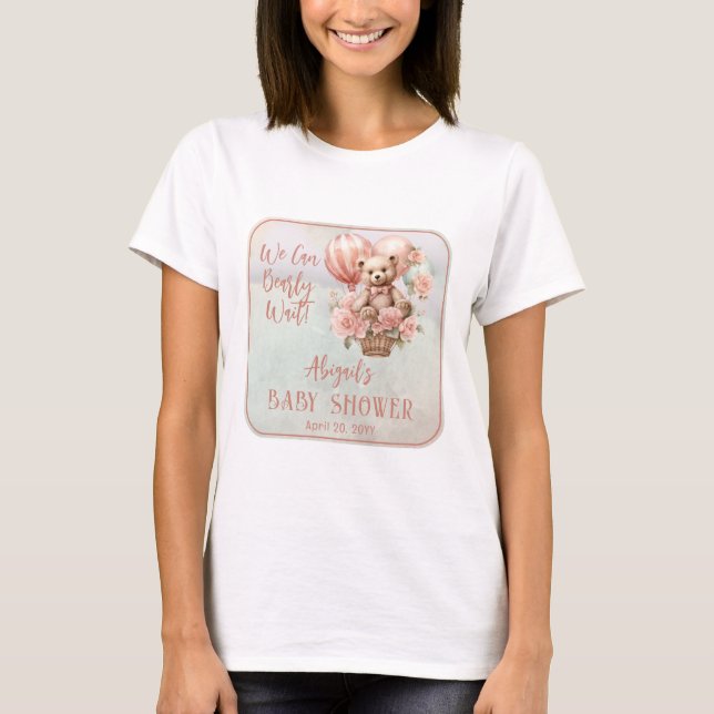 Nalle Balloons Girl Barly Wait Baby Shower T Shirt (Framsida)