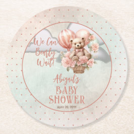 Nalle Balloons Girl Barly Wait Baby Shower Underlägg Papper Rund