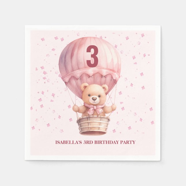 Nalle Balloons Pastel Rosa Baby födelsedagen Pappersservett (Framsidan)