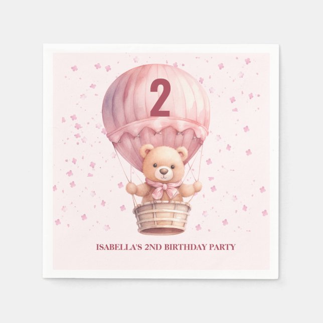Nalle Balloons Pastel Rosa Baby födelsedagen Pappersservett (Framsidan)