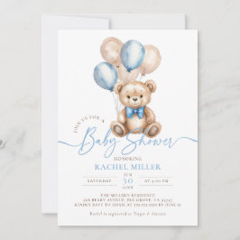 Nalle Balloths Blue Boy Baby Shower Inbjudningar